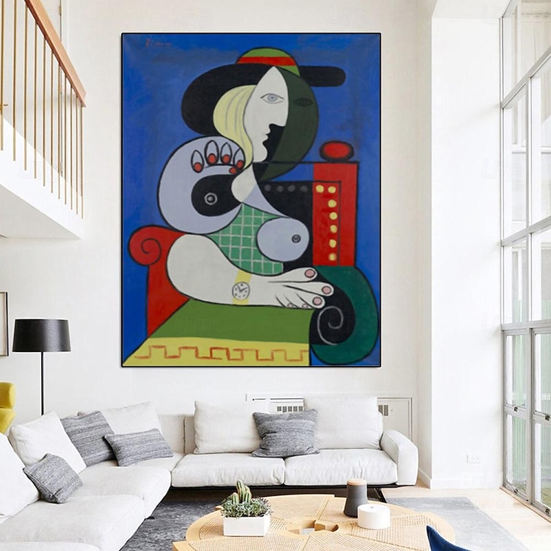 Hand painted Pablo Picasso Woman with a Watch oil painting  Hand-Painted Oil Painting Replica Large Dinning Room Wall ArtBed Room Wall DecorKitchen Framed Art or only canvas