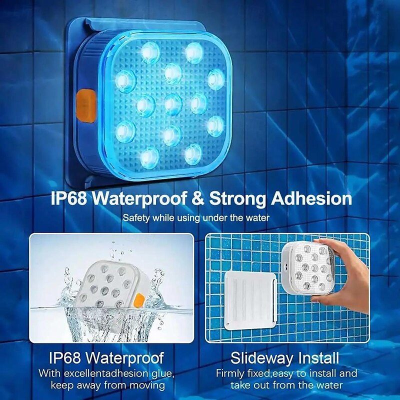 2pcs Rechargeable Submersible Pool LED Light with Remote Control, LED Underwater Light Multicolor LED Diving Pool Light USB Timer Color Changing Aquarium Fish Tank Night Light3