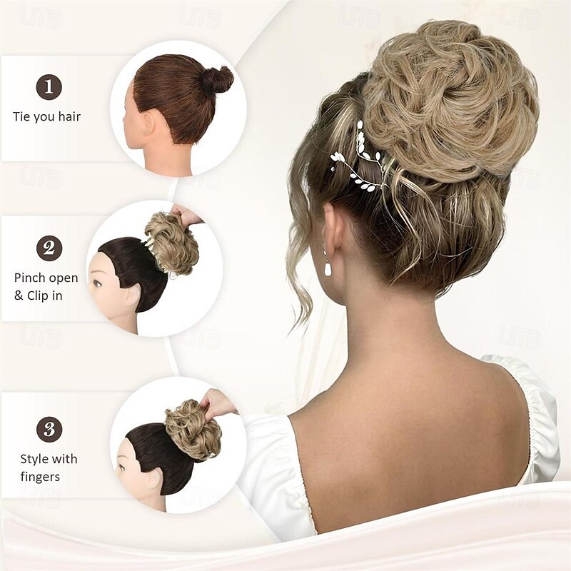 Messy Hair Bun Extensions Wavy Curly Claw Clip Messy Bun Hair Pieces Blonde Highlights Messy Bun Extension Clip in Claw Chignon Synthetic Hair Buns for Woman4