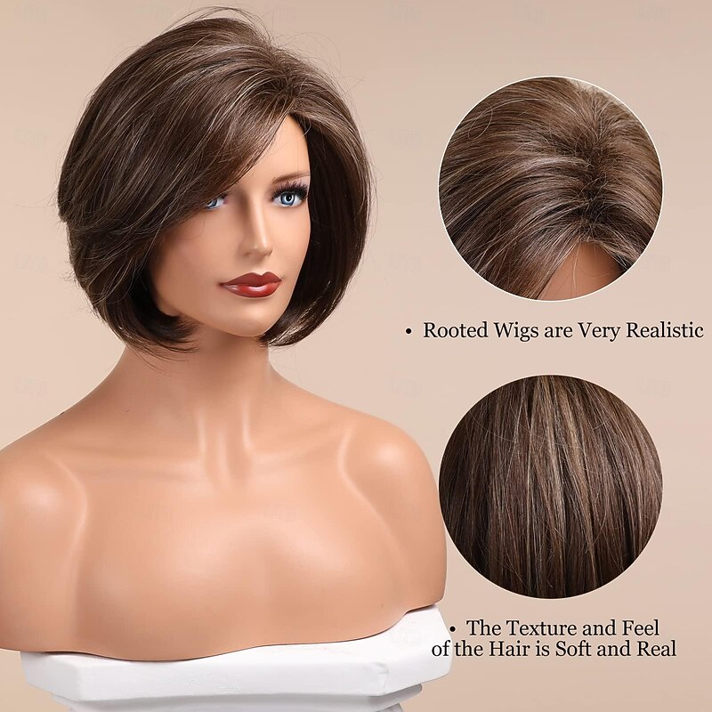 Brown Bob Wig Short Hair Wigs for Women Highlight Heat Resistant Fibre Synthetic Wig Natural Looking 10 Inch3