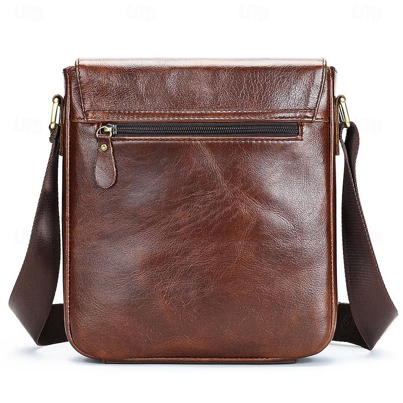 Men's Crossbody Bag Shoulder Bag Messenger Bag Cowhide Outdoor Travel Zipper Adjustable Large Capacity Durable Solid Color Dark Brown Black2