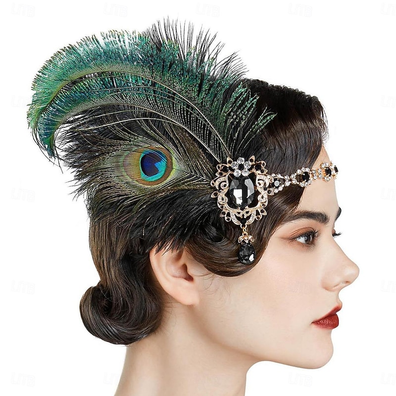 Head Jewelry Headbands Flapper Headband Headwear Retro Vintage Roaring 20s 1920s Feather For The Great Gatsby Flapper Girl Cosplay Halloween Carnival Women's Costume Jewelry Fashion Jewelry2