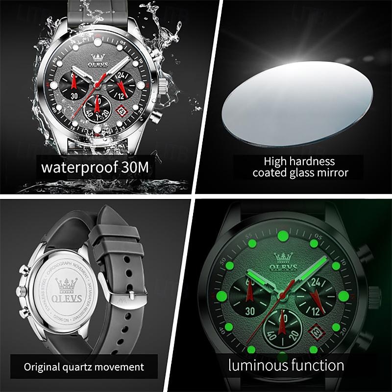 2024 New Olevs Brand Men'S Watches Chronograph Calendar 24-Hour Indication Quartz Watch Three Eyes Six Hands Waterproof Sports Men'S Wristwatch2
