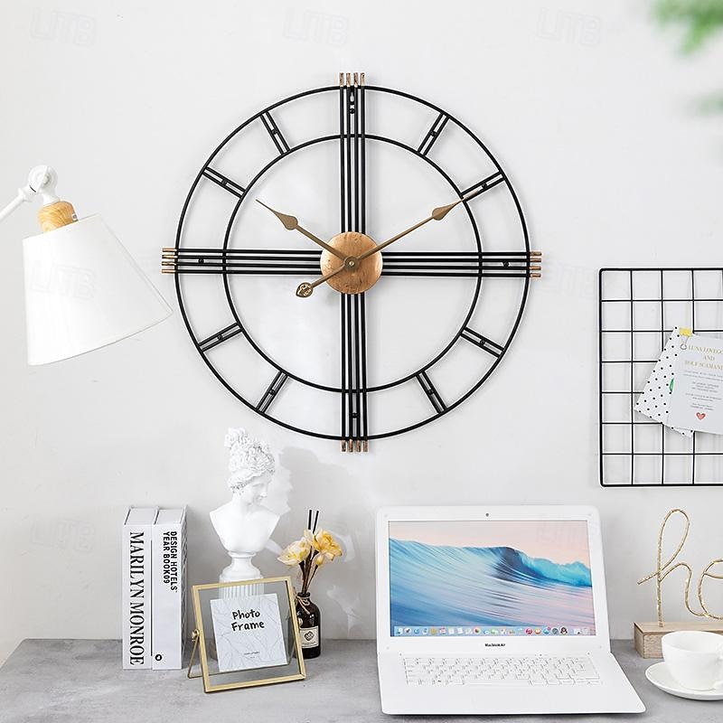 Large Metal Wall Clock Silent Retro Wall Clock Large Roman Numerals Used for Living Room Kitchen Fireplace Bedroom Decoration 50 cm
