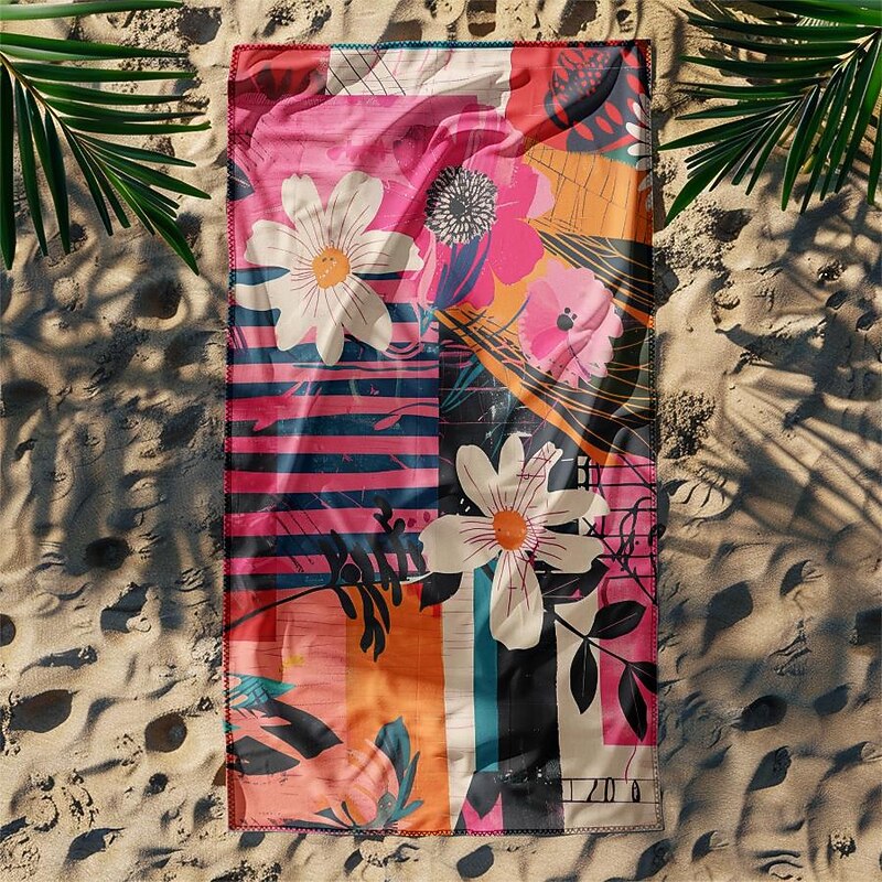 Patchwork Floral Beach Towel,Beach Towels for Travel, Quick Dry Towel for Swimmers Sand Proof Beach Towels for Women Men Girls Kids, Cool Pool Towels Beach Accessories Absorbent Towel4
