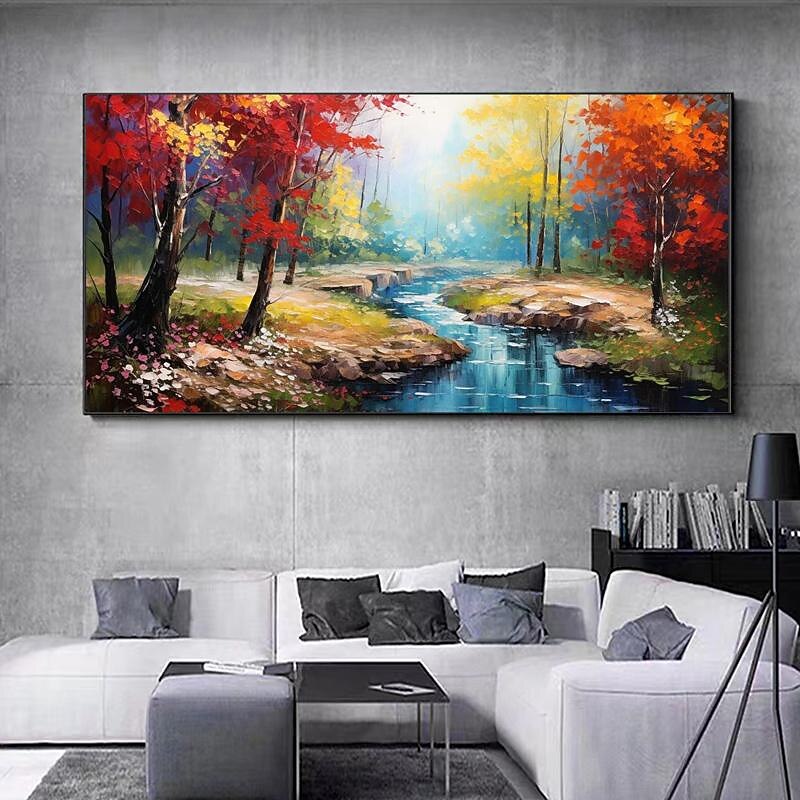 Horizontal Landscape Tree Art Original Abstract Extra Large Knife Palette Painting Hand Painted Thick Texture Modern Wall Art3