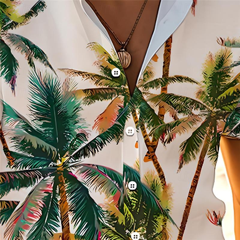 Men's Tropical Palm Tree Tropical Plants 2pcs Shirts Sets Summer Hawaiian Shirt Short Sleeve Short Pants Turndown Vacation Hawaiian Outdoor Vacation Hawaiian Pocket Buttons Print Summer All Seasons3