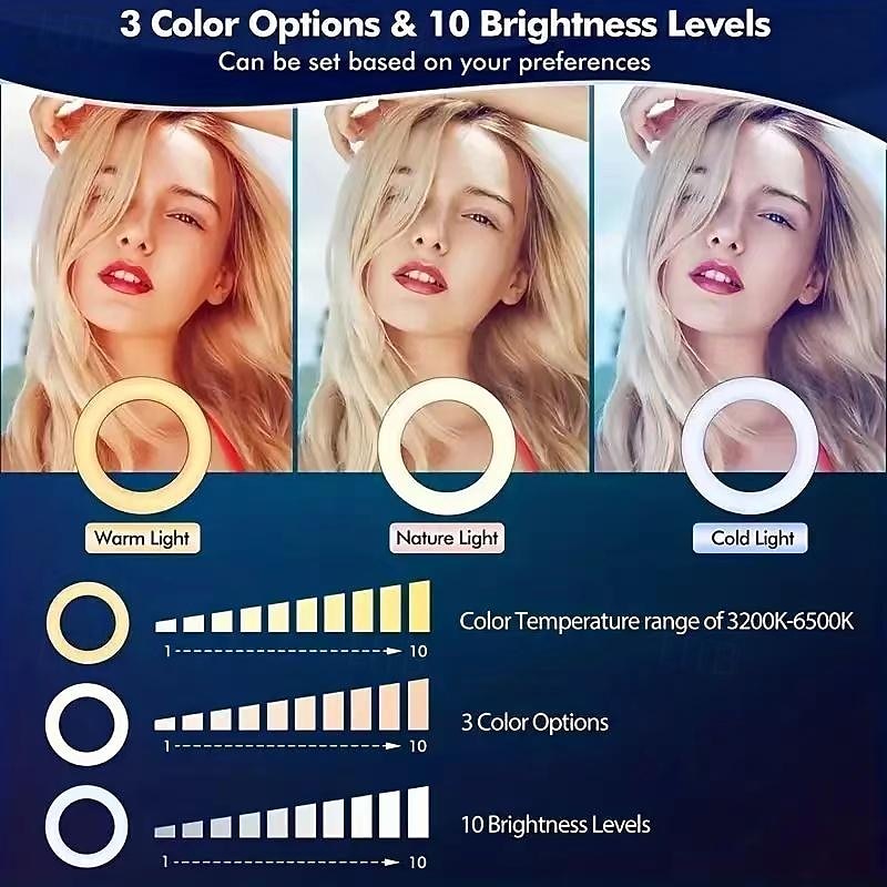10" 26cm Fill Light with Tripod Live Broadcast Ring Light 10 Bightness Level for Selfie Photography and Beauty4