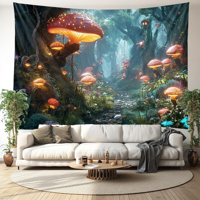 Trippy Forest Mushrooms Hanging Tapestry Wall Art Large Tapestry Mural Decor Photograph Backdrop Blanket Curtain Home Bedroom Living Room Decoration