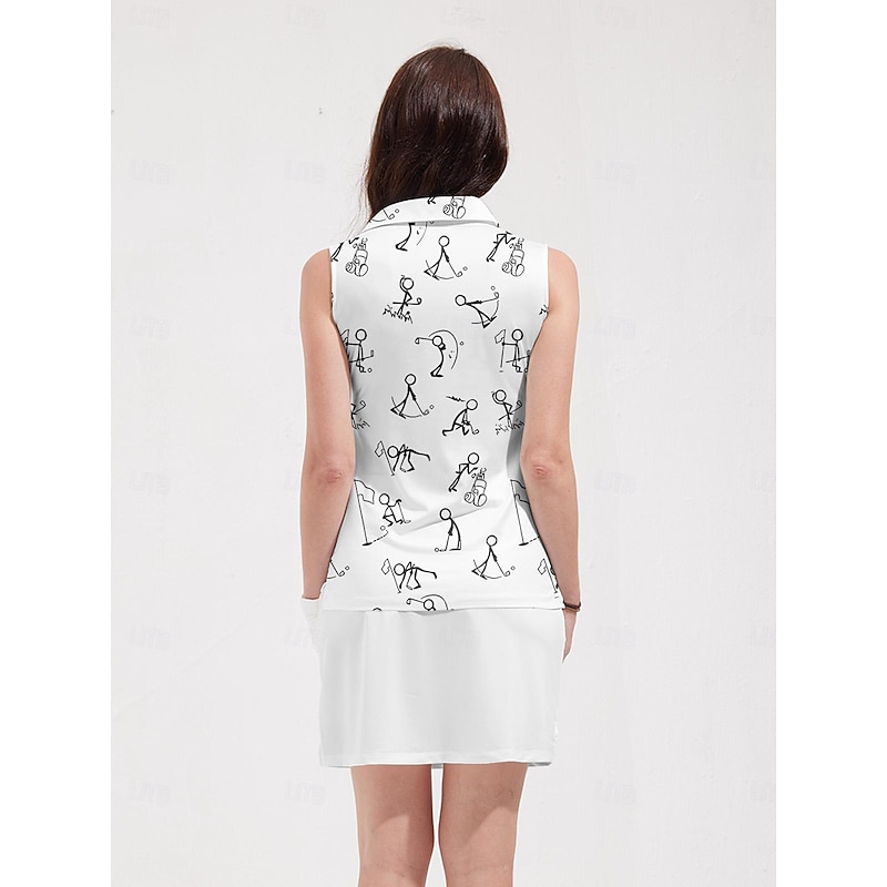 Women's Golf Polo Shirt Black White Sleeveless Top Cartoon Ladies Golf Attire Clothes Outfits Wear Apparel2