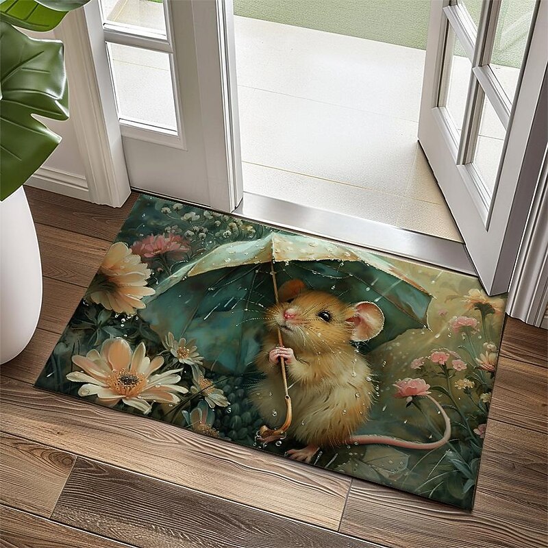 Small Rat Umbrella Doormat Floor Mats Washable Rugs Kitchen Mat Non-Slip Oil Proof Rug Indoor Outdoor Mat Bedroom Decor Bathroom Mat Entrance Rug