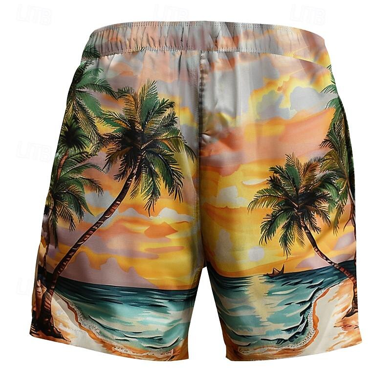 Men's Coconut Tree Landscape Swim Shorts Board Shorts Swimming Trunks Mid Waist Vacation Hawaiian Holiday Vacation Holiday Beach Drawstring with Mesh lining Elastic Waist Designer Clothing Apparel3