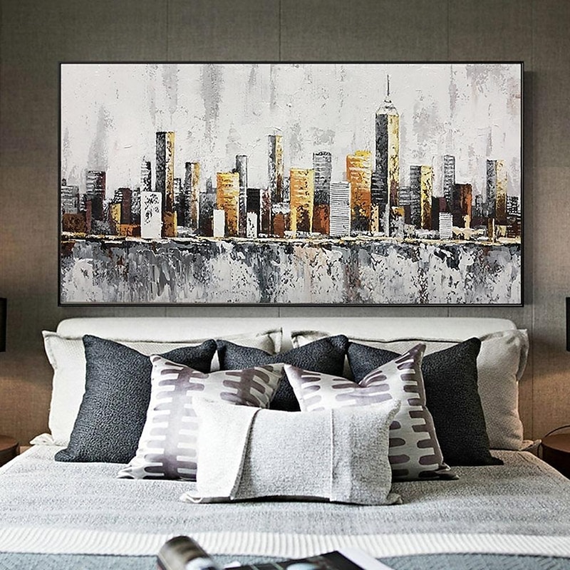 Large New York City Landscape painting hand painted Large urban art painting Urban Wall Art handmade New York Wall Art city art painting Hand-painted city painting