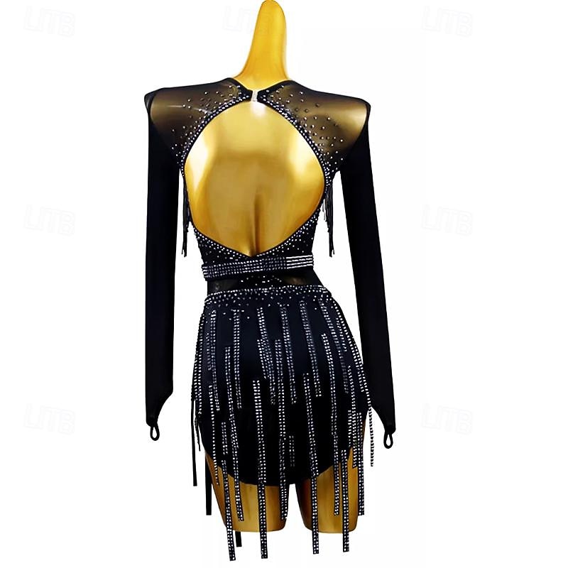Latin Dance Exotic Dancewear Latin Salsa Dance Dress Crystals / Rhinestones Women's Performance Daily Wear Long Sleeve Spandex2