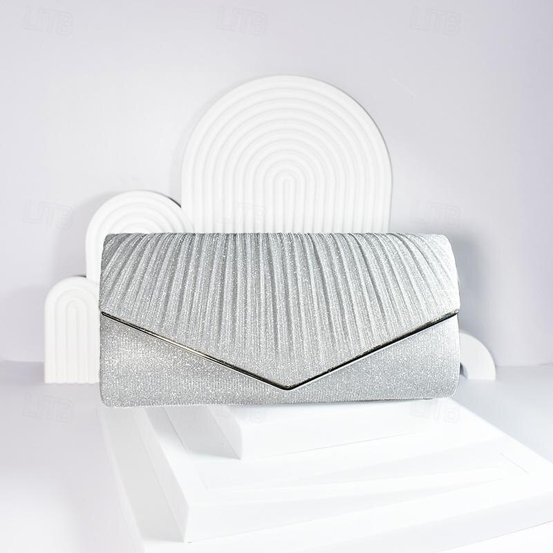 Women's Clutch Evening Bag Polyester Wedding Party Zipper Large Capacity Multi Carry Solid Color Silver Black Champagne4