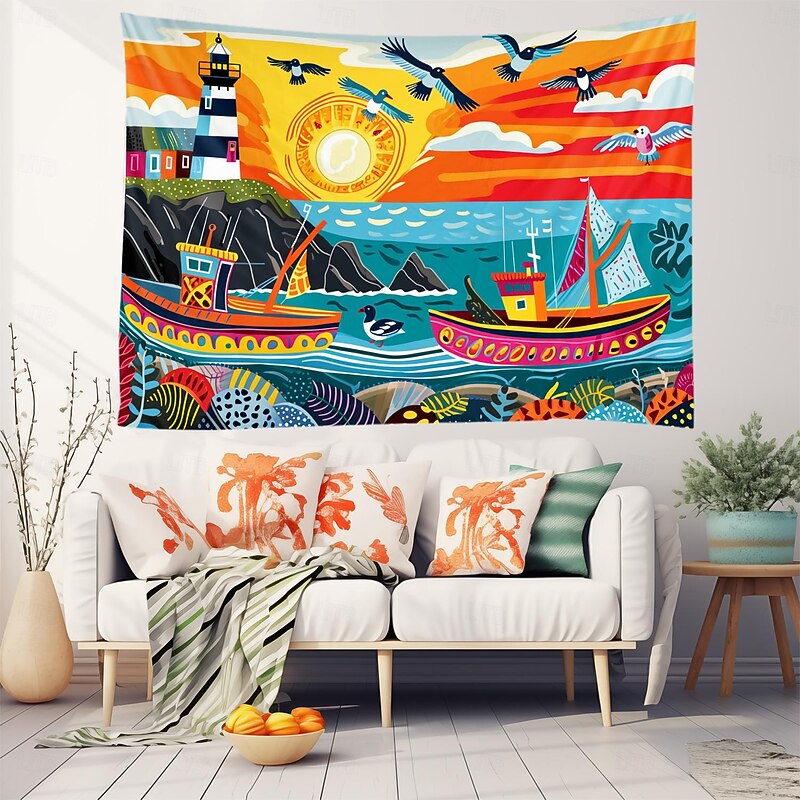 Sailing Landscape Hanging Tapestry Wall Art Large Tapestry Mural Decor Photograph Backdrop Blanket Curtain Home Bedroom Living Room Decoration2