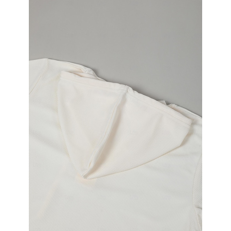 Men's Waffle Shirt T Shirt Tee Top Long Sleeve Shirt Long Sleeve Hooded Spring &  Fall Plain Fashion Designer Basic Vacation Street Going out White khaki Light Grey Top Tee for Men4