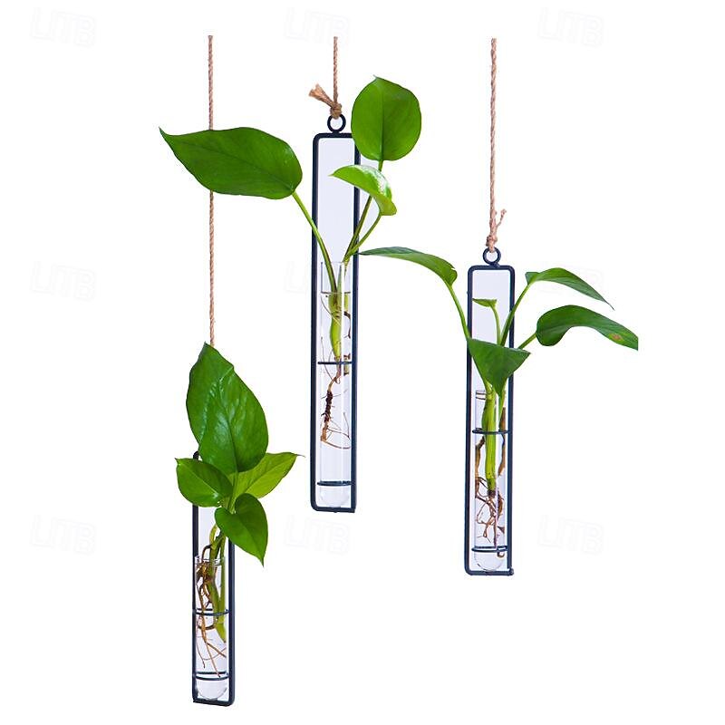 Wall Decoration Creative Iron Glass Vase Hemp Rope Pendant Living Room Hydroponic Pothos Plant Container Hanging4