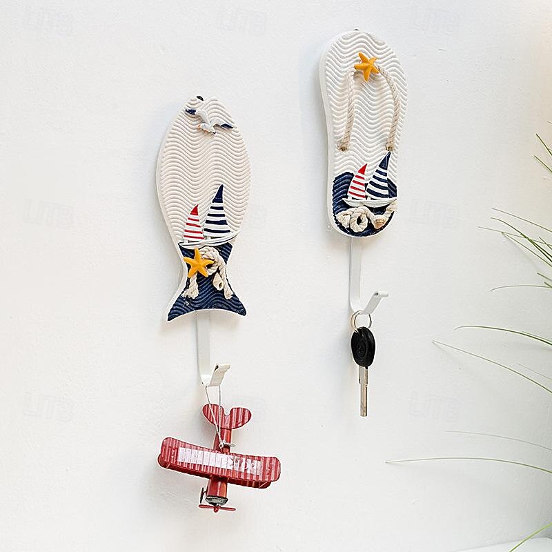 Wall Decoration Wall Hanging Mediterranean Style Home Coat Hook Small Fish Sailing Slipper Style2