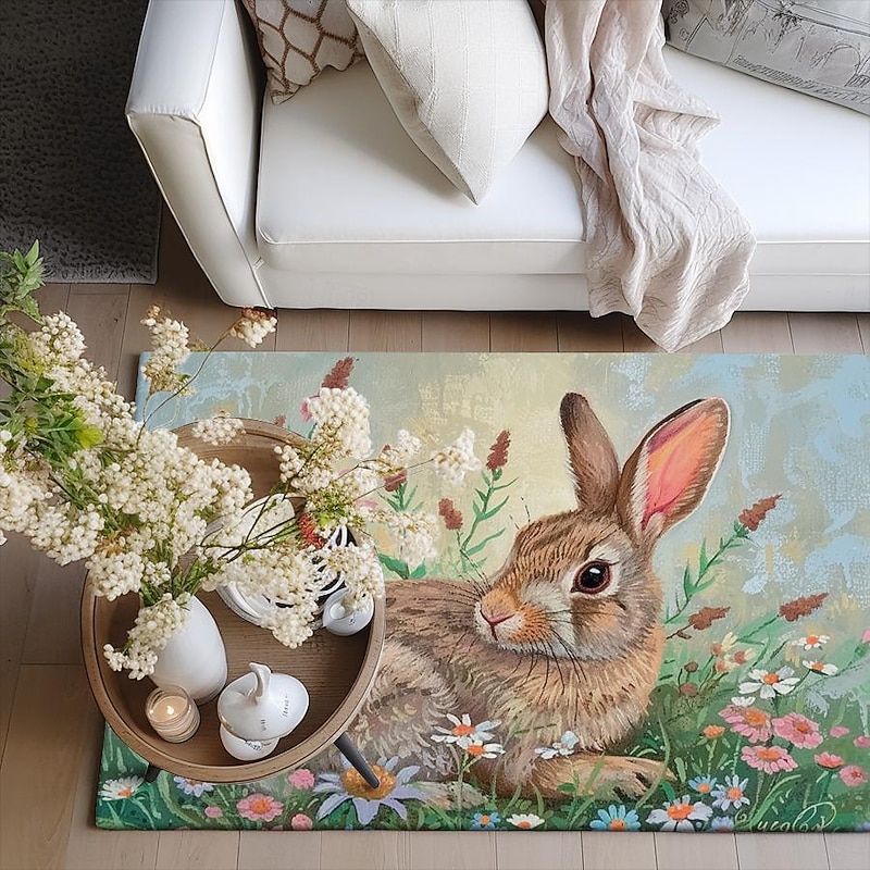 Forest Easter Bunny Area Rug Kitchen Mat Non-Slip Oil Proof Floor Mat Livingroom Rug Indoor Outdoor Mat Bedroom Decor Bathroom Mat Entrance Rug Door Mat2