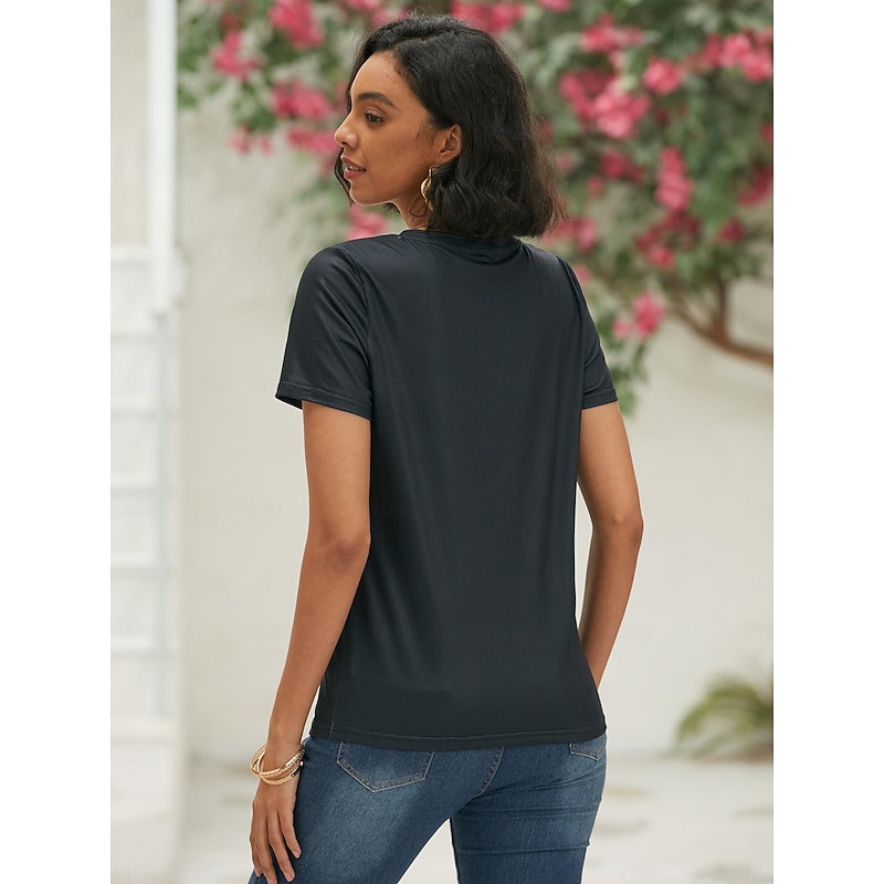 Women's T shirt Tee Black Graphic Cat Print Short Sleeve Daily Weekend Basic V Neck Regular 3D Cat S3