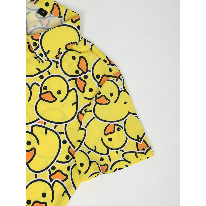 Men's Animal Duck Shirt Summer Hawaiian Shirt Aloha Shirt Short Sleeves Shirt Turndown Fashion Designer Casual Outdoor Street Casual Black Yellow Red 3D Print S M L4