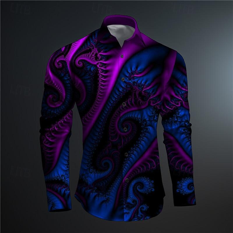 Men's Button Up Shirt Printed Shirts Long Sleeve Subcultural Vacation Party Street Spring & Summer Turndown Print Button-Down Black Red Blue Purple Fuchsia3