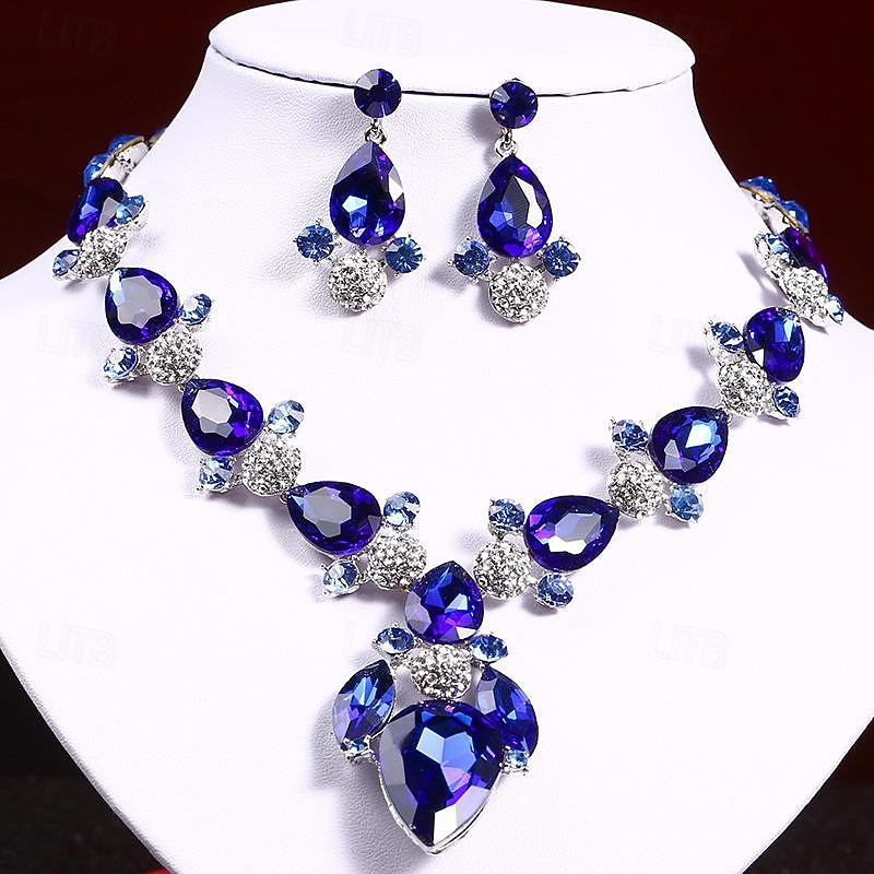 Jewelry Set 3pcs Rhinestone Alloy Earrings Necklace Women's Elegant Vintage Stylish Geometrical Geometric Jewelry Set For Wedding Anniversary Wedding Guest3