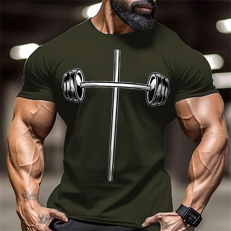 Men's Black Graphic T-Shirt Barbell Cross Gym Workout Short Sleeve Tee4