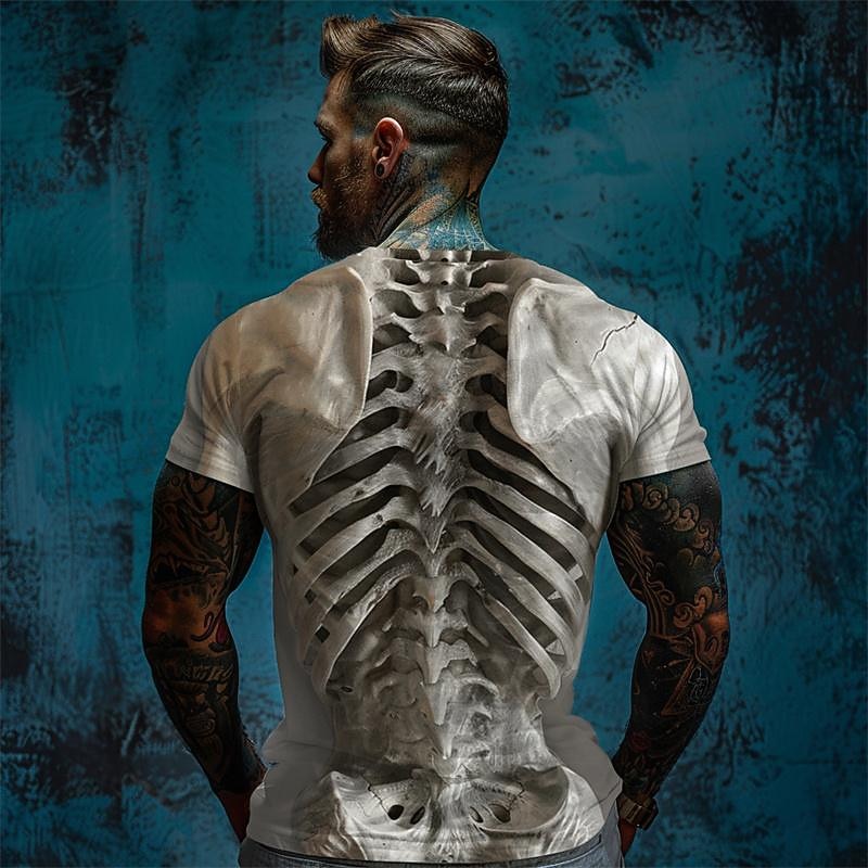 Men's Graphic Skeleton T Shirt Short Sleeve T shirt 3D Print Crew Neck Shirt Daily Designer Retro Vintage Sports Outdoor Holiday Going out Brown Khaki Spring & Summer Clothing Apparel S M L XL 2XL 3XL2