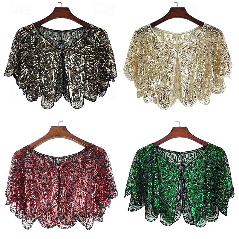 Retro Vintage Roaring 20s 1920s Party Costume Shawls The Great Gatsby Charleston Wedding Guest Sequins Fancy Dress Women's Christmas Carnival New Year Event / Party Wedding Reception Bachelorette