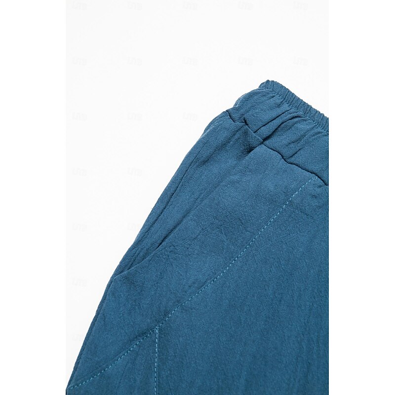 Men's Linen Pants Trousers Summer Pants Bloomers Beach Pants Pocket Drawstring Elastic Waist Plain Lightweight Ankle-Length Yoga Daily Fashion Casual Loose Fit Lake blue Black