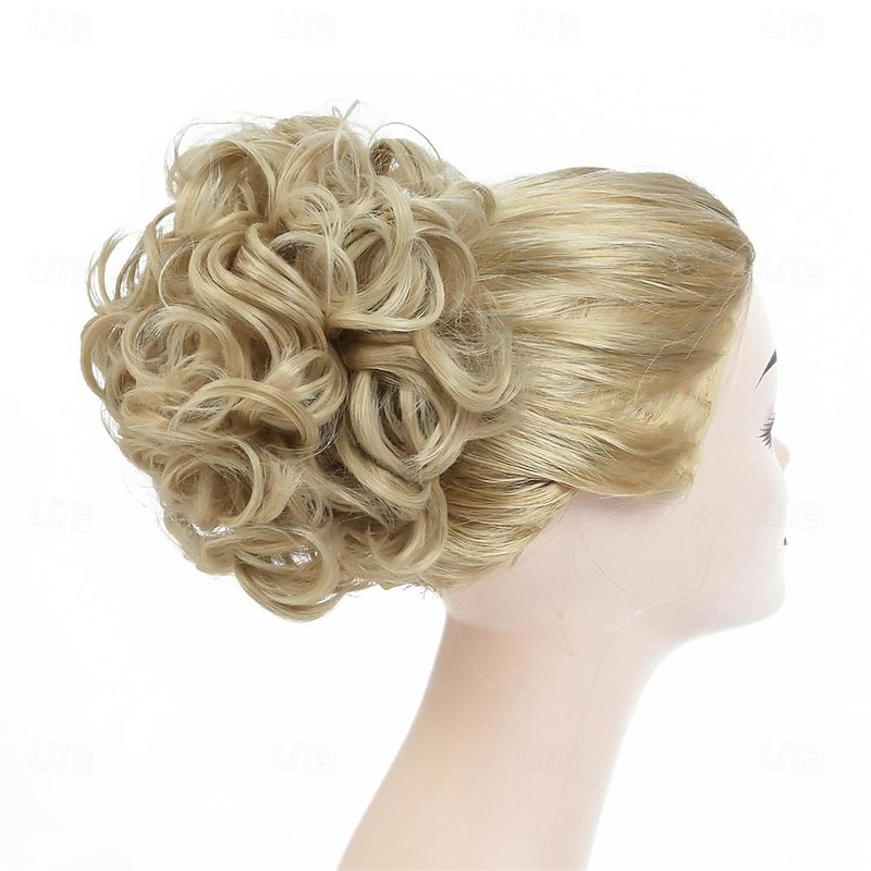 Rose bud Chignon Hairpiece Curly Bun Extensions Scrunchie Updo Synthetic Combs in Messy Bun Hair Piece for Women Natural Blonde2