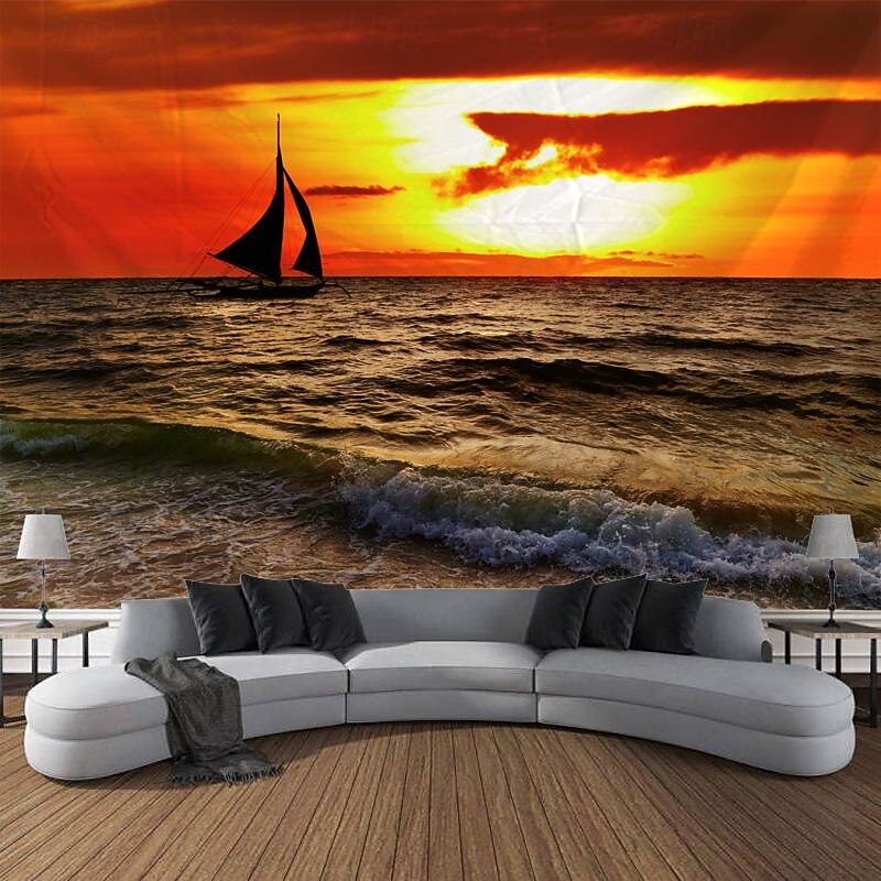 Sunlight Beach View Hanging Tapestry Wall Art Large Tapestry Mural Decor Photograph Backdrop Blanket Curtain Home Bedroom Living Room Decoration3