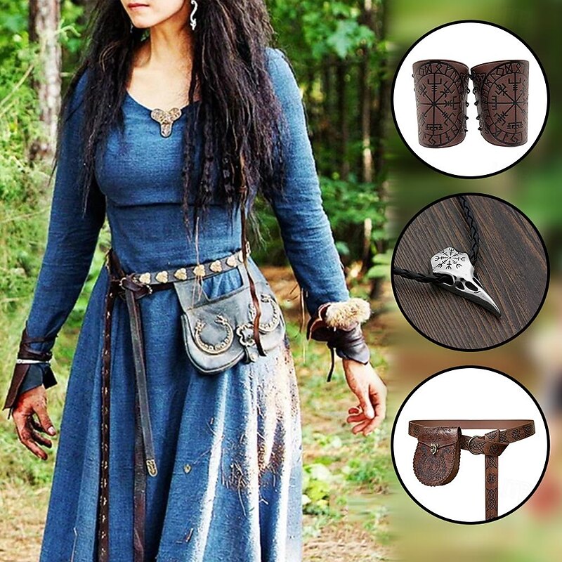 Retro Vintage Medieval Renaissance Dress Cosplay Costume Necklace Viking Outlander Ranger Archery Fancy Dress Women's Celtic Viking Halloween Carnival Masquerade Halloween LARP Ren Faire Adults' 1