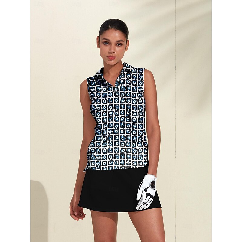 Women's Golf Polo Shirt Black Sleeveless Top Floral Ladies Golf Attire Clothes Outfits Wear Apparel
