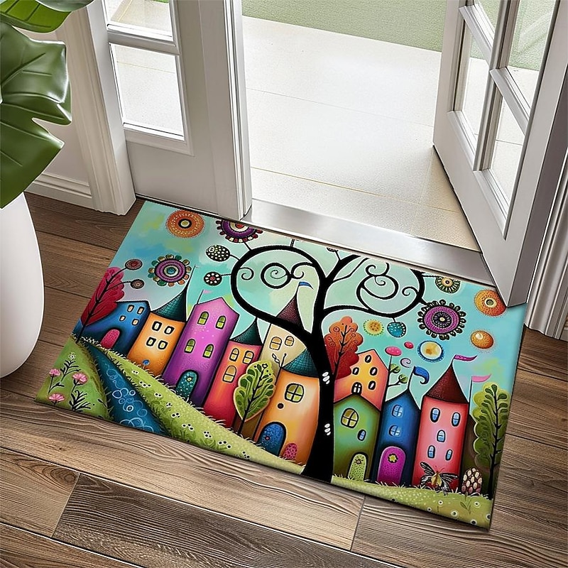 Colorful Houses Doormat Floor Mats Washable Rugs Kitchen Mat Non-Slip Oil Proof Rug Indoor Outdoor Mat Bedroom Decor Bathroom Mat Entrance Rug