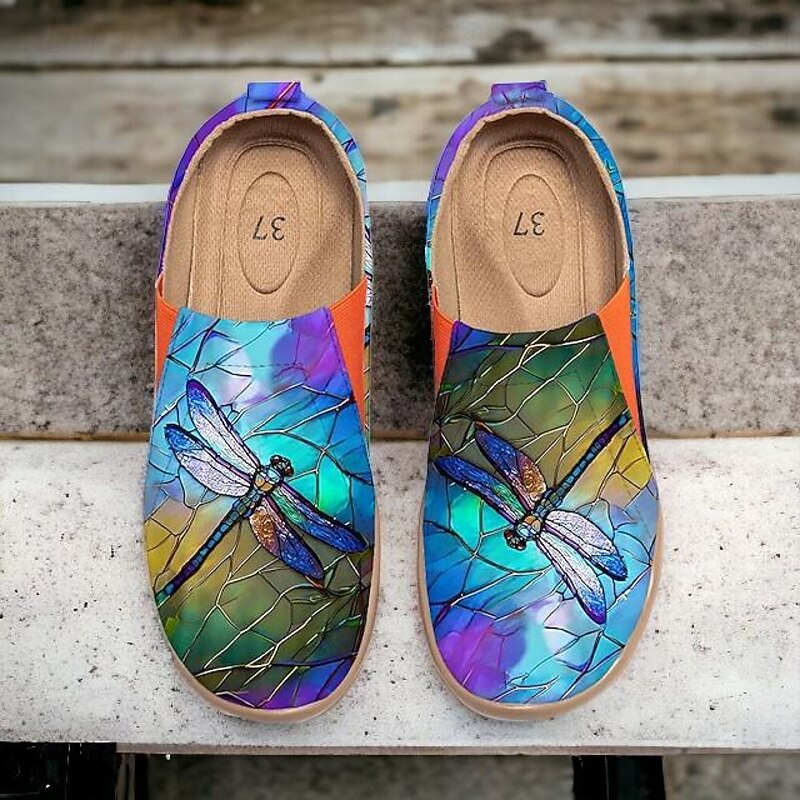Women's Sneakers Flats Slip-Ons Print Shoes Slip-on Sneakers Daily Travel Painting Insect Flat Heel Vacation Casual Comfort Canvas Loafer Blue