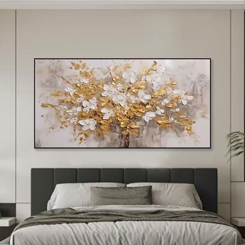 Handmade Oil Painting Canvas Wall Art Decoration Light Luxury Abstract Gold Flowers for Home Decor Rolled Frameless Unstretched Painting4