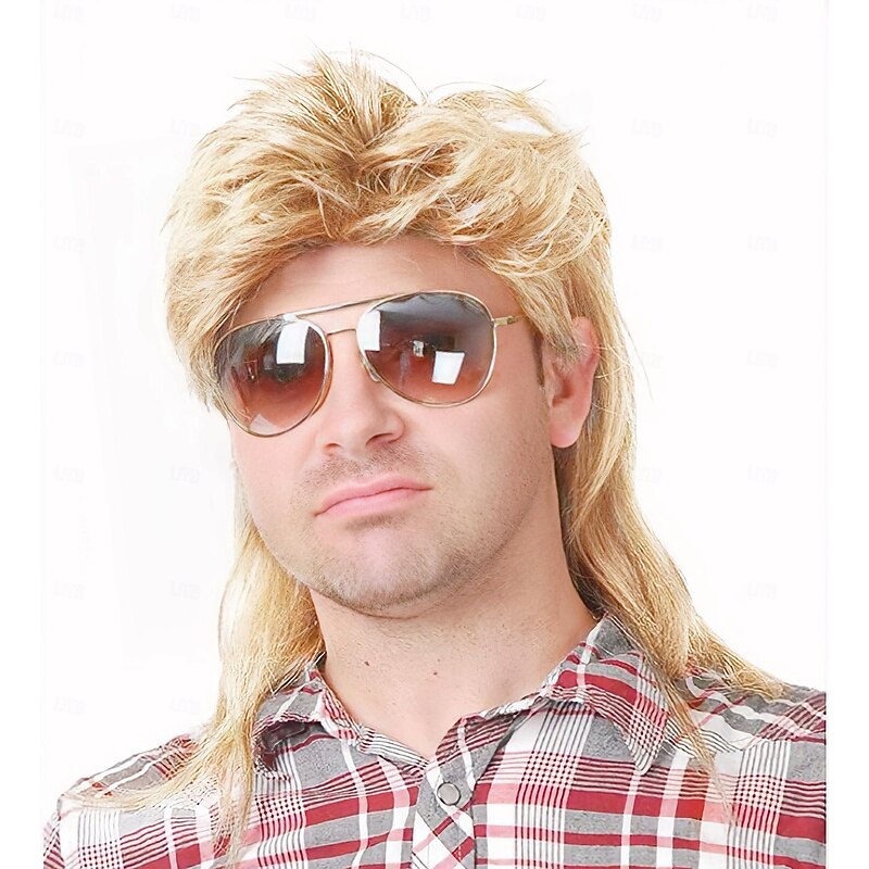 Mullet Wigs for Men 80s Costumes Fancy Party Accessory Cosplay Wig Light Blonde