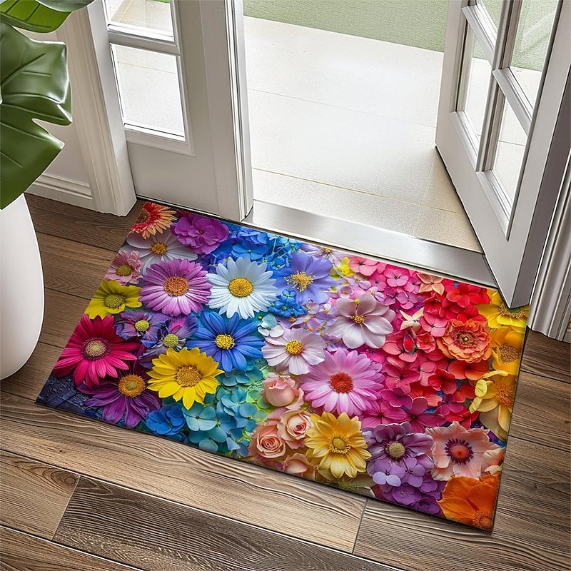 Wedding Rainbow Flowers Doormat Non-Slip Oil Proof Rug Indoor Outdoor Mat Bedroom Decor Bathroom Mat Entrance Rug Door Mat2