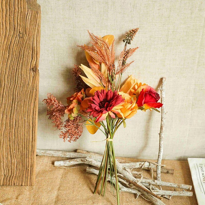 Decorative Autumn Color Bouquet Manufacturer With Simulated Flowers Artificial Flowers Green Plants Wedding Ins Style3