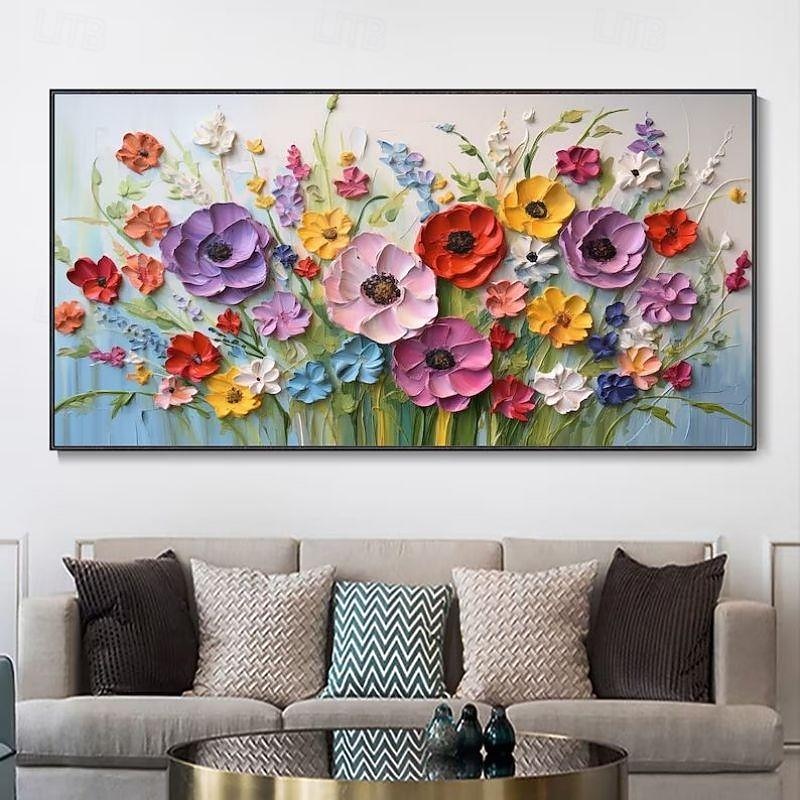 Handmade Oil Painting Canvas Wall Art Decoration 3D Palette Knife Colorful Flowers for Home Decor Rolled Frameless Unstretched Painting4