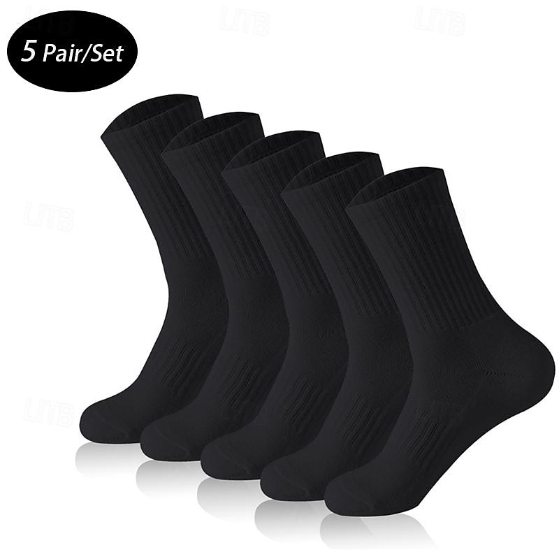 Men's 5 Pack Multi Packs Socks Crew Socks Running Socks Casual Socks Black White Color Plain Sports & Outdoor Casual Daily Basic Medium Spring Fall Fashion