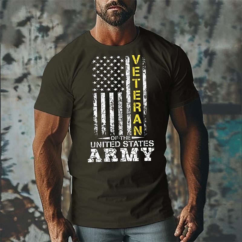 Veterans Day Men's Patriot Patriotic Veteran National Flag T shirt Tee Top Cotton Short Sleeve Graphic Shirt Black Burgundy Army Green Comfortable Tee Street Holiday Fashion Designer