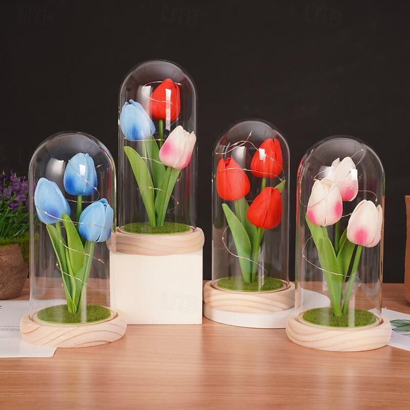 Tulip Glass Cover Creative Night Light for Home Bedroom Decor Mother's Day Valentine's Day Best Gift Battery Power Birthday Gift for Friends2