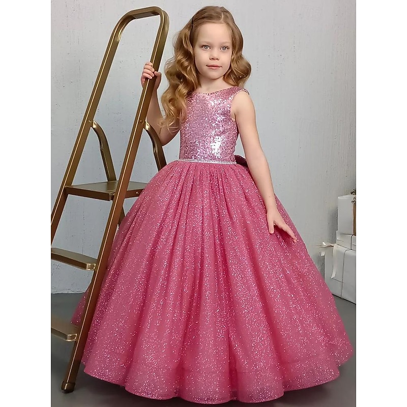Flower Girl's Dress Kids Girls' Party Dress Solid Color Sleeveless Performance Mesh Princess Sweet Mesh Mid-Calf Sheath Dress Tulle Dress Summer Spring Fall 2-12 Years Rose Red3