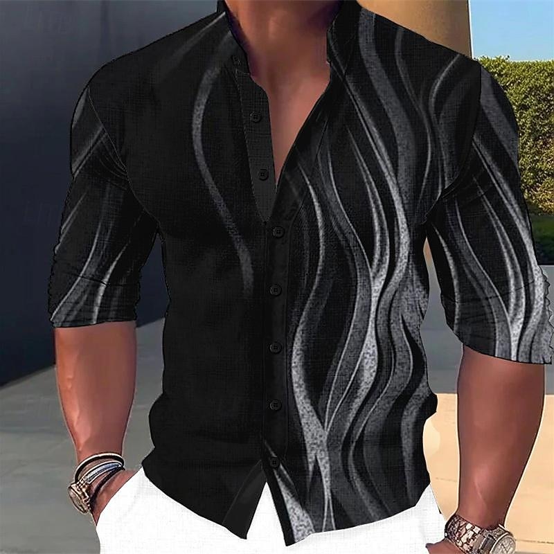 Men's Gradient Geometric Pattern Geometry Shirt Button Up Shirt Long Sleeve Fashion Streetwear Designer Outdoor Casual Daily Summer Spring Fall Stand Collar Print Yellow Blue Purple Green Gray