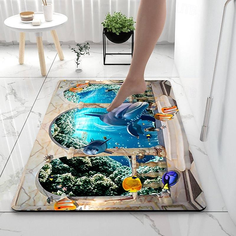 Sea Diatomaceous Earth Bath Mat Non-slip Soft Mat Rubber Anti-Slip Fast Dry Super Absorbent Thin Bathroom Mat for Under Door - Bathroom Floor Mat Rug Bathtub Front Shower Mat Sink2