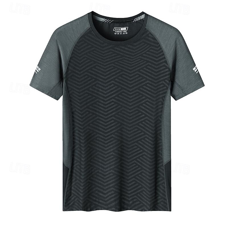 Men's T shirt Tee Gym Shirt Sports T-Shirt Crew Neck Short Sleeve Sports & Outdoor Vacation Casual Daily Gym Quick dry Breathable Patchwork Color Block Black Green Activewear Fashion Basic